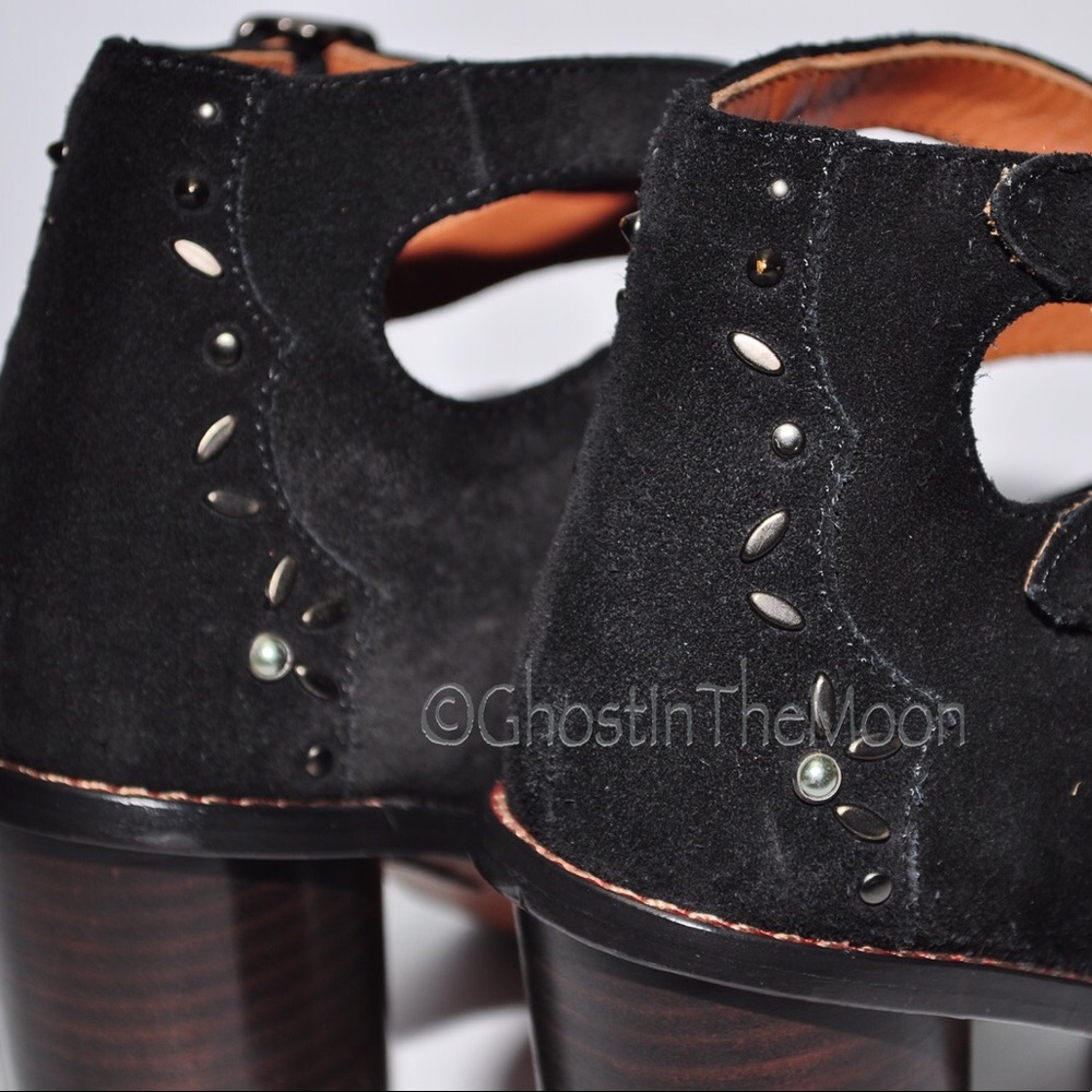 Coach Buckle Bootie Prairie Rivets Open Toe Suede - Picture 8 of 12